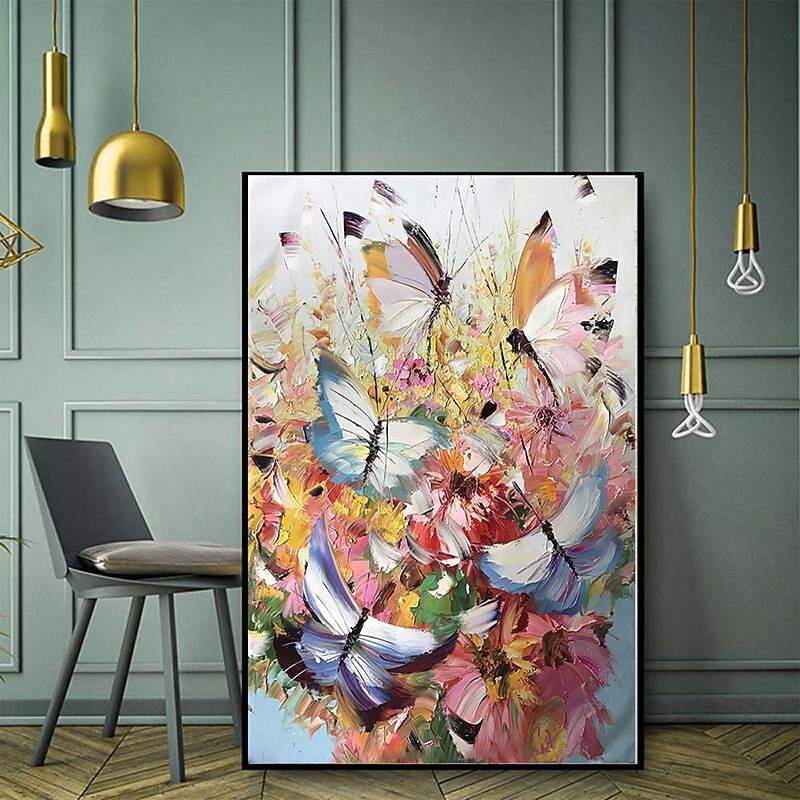 Handmade Oil Painting Canvas Wall Art Decoration Animal Butterfly Dream Daisies Scenery for Home Decor Rolled Frameless Unstretched Painting2