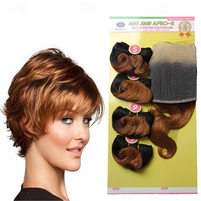 Weft Hair weave Afro-B 13*4 Front Lace Human Hair Virgin Human Hair 4 Bundles/pack Body Wave Blonde Black Brown Hair Extensions4