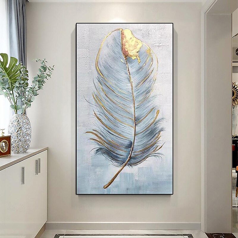 Abstract White Feather Canvas Painting hand painted Pop Modern Decorative Picture gold Feather painting Wall Art Picture for Living Room Entrance art painting2