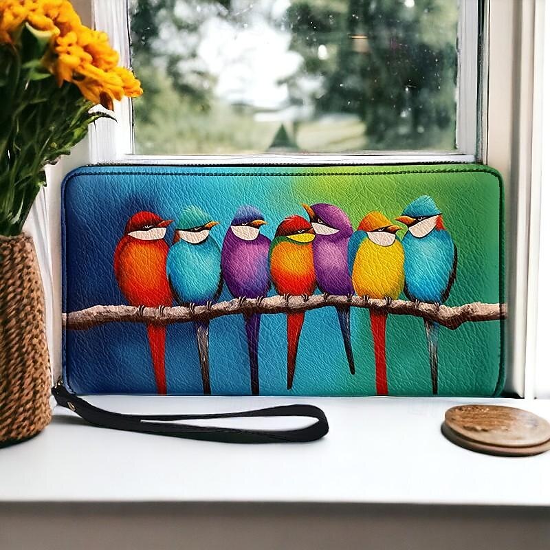 Women's Wallet Coin Purse PU Leather Shopping Daily Holiday Zipper Large Capacity Durable Bird Red Blue Green