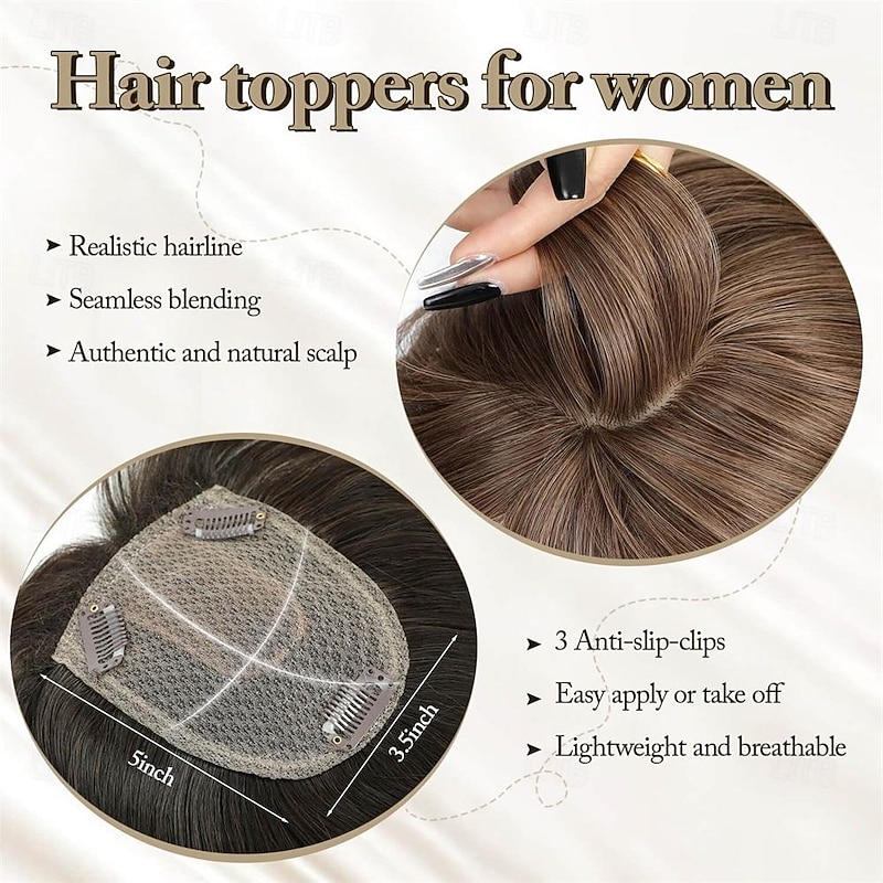 14 Inch Hair Toppers for Women Long Layered Hair Topper Synthetic Hair Toppers Hair Pieces for Women with Thinning Hair Light Brown Fiber Wiglets Ladies Hair Toppers for Thin Hair3