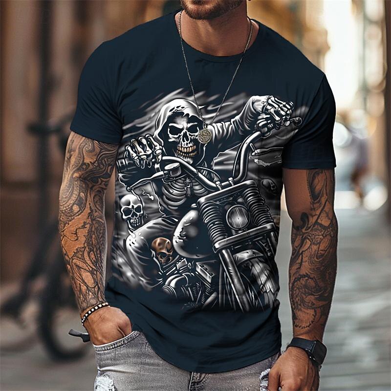 Men's Graphic Cool Skulls Motorcycle T Shirt Tee Top Short Sleeve T shirt 3D Print Crew Neck Shirt Designer Casual Street Style Sports Outdoor Holiday Going out Black Navy Blue Green Spring & Summer3