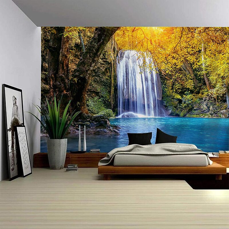 Landscape Waterfall Hanging Tapestry Wall Art Large Tapestry Mural Decor Photograph Backdrop Blanket Curtain Home Bedroom Living Room Decoration2