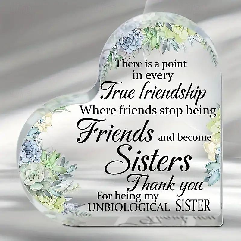 Acrylic Heart Plaque Friends Gifts For Women Friendship Bestie Gifts For Woman Best Sunflower Flower Gift Unbiological Sister Gift Christmas Birthday