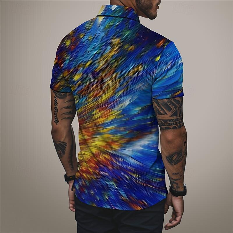 Men's Graphic Polo Shirts Golf Shirt Short Sleeve Polo Shirts Collared Shirts Casual Vacation Wear Rave Wear Party Outfits Buttons 3D Print Summer Blue Gray2
