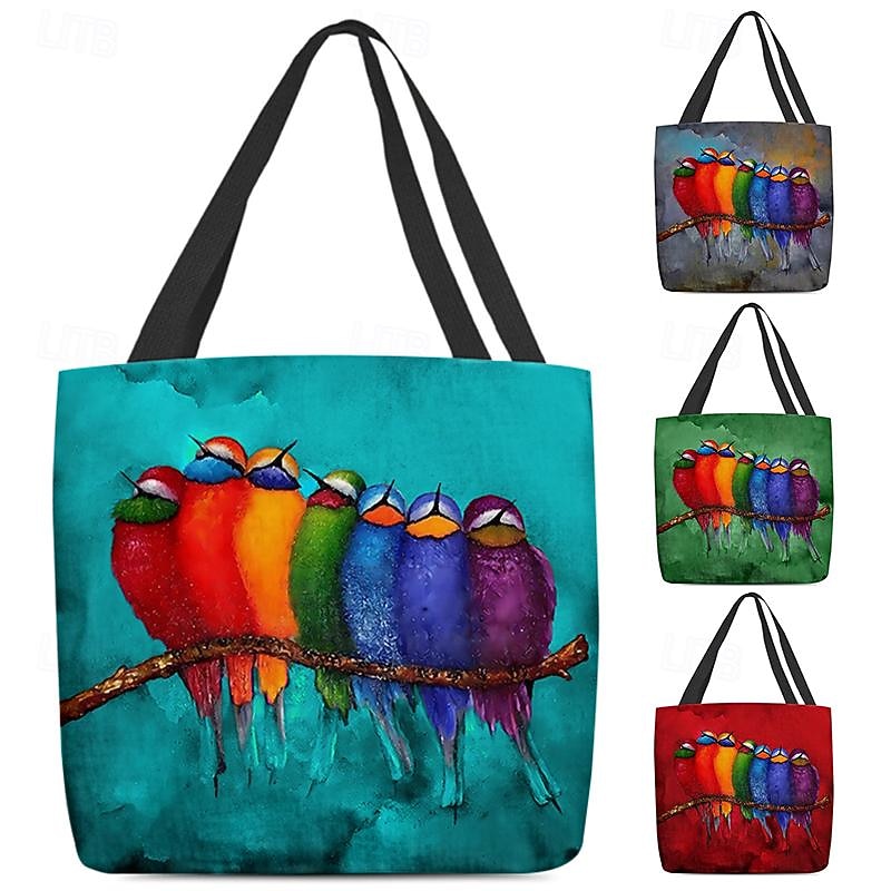 Colorful Birds Print Tote Bag – Artistic Eco-Friendly Reusable Shoulder Bag for Women, Casual Everyday Handbag2