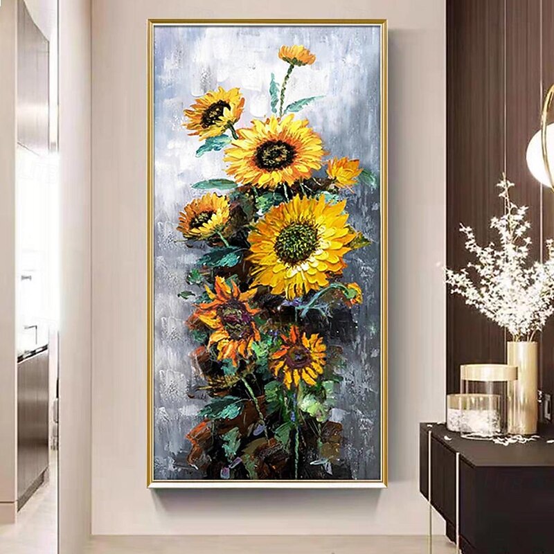 Mintura Handmade Sunflower Oil Paintings On Canvas Wall Art Decoration Modern Abstract Picture For Home Decor Rolled Frameless Unstretched Painting