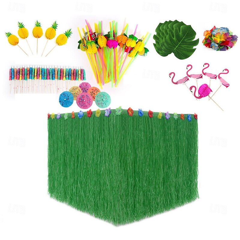 Party Hawaii Table Skirt Honeycomb Pineapple Flamingo Umbrella Fruit Straw Combination Festival Decoration4