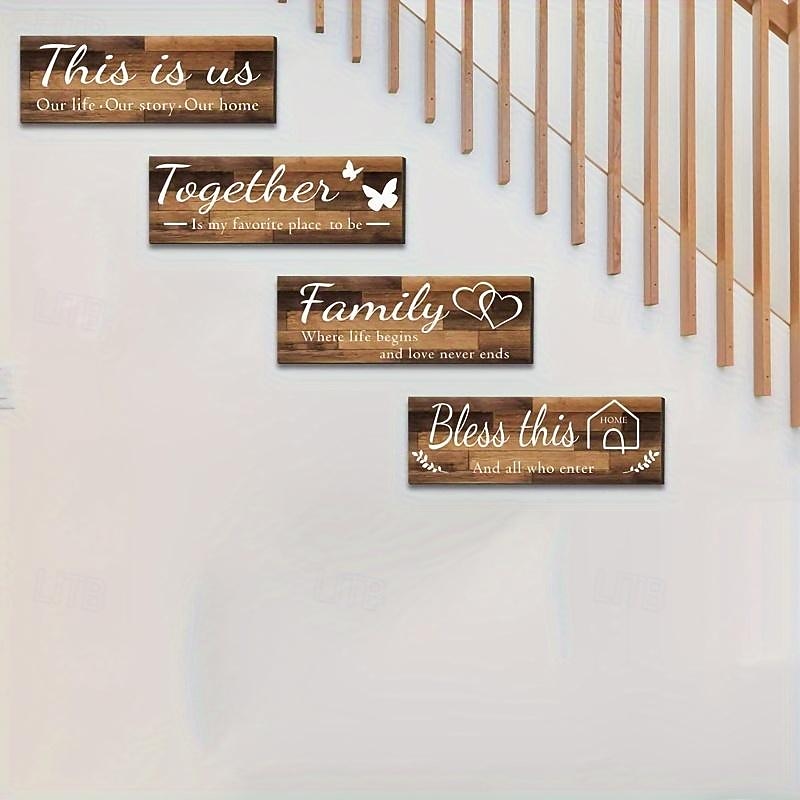 4pcs/set Home Wall Signs THIS IS US TOGETHER BLESS THIS HOME FAMILY Wall Decor For Living Room Bedroom Including Tape4