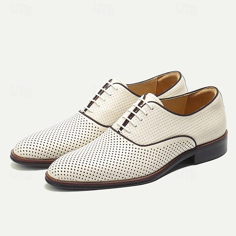 Men's Dress Shoes Perforated Brown Leather Sleek Lace-Up Oxford4
