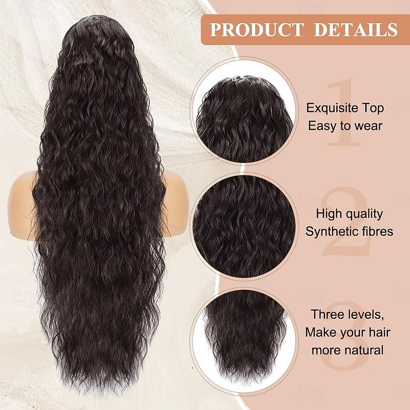 Drawstring Ponytail Hair Extensions Dark Brown Long Wavy Ponytail Extension for Women Soft Curly Pony Tail Hair Extension Synthetic Hairpiece for Daily Use3