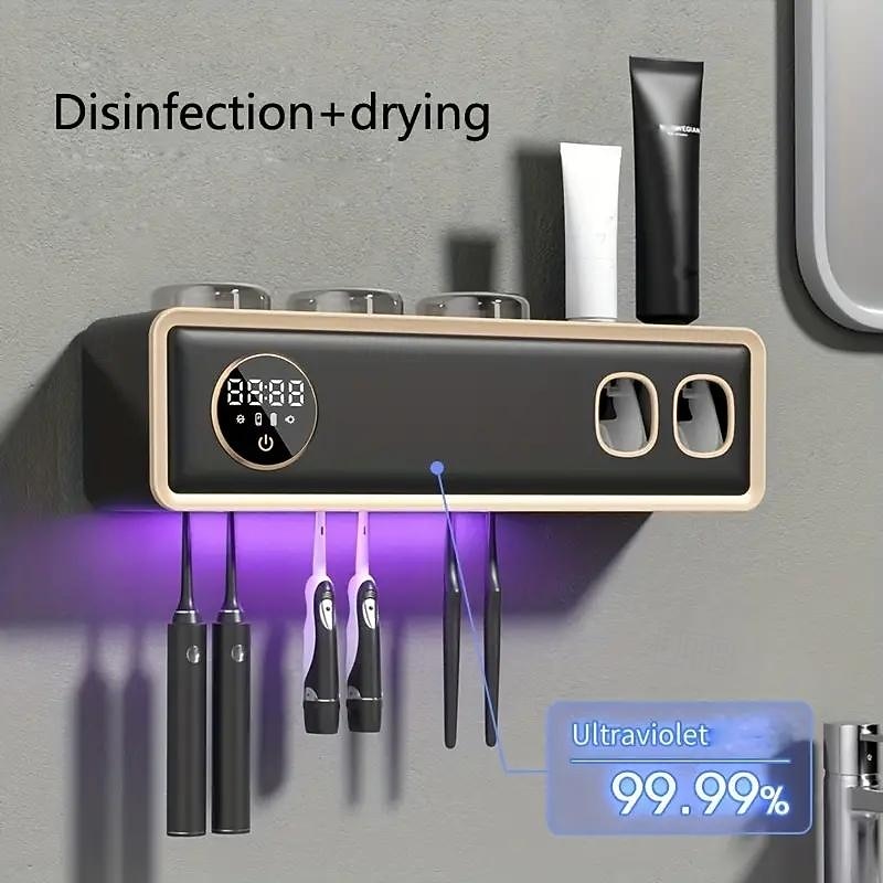 Toothbrush Sanitizer -Toothbrush Sanitizer And Holder - 6 Toothbrush Slots & Timing Function - Cordless Wall Mounted Toothbrushsterlilizer Tooth Brushcleaner For Bathroom