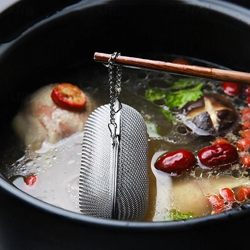 Premium Stainless Steel Tea & Spice Infuser - Durable, Easy-Clean Fine Mesh Strainer with Extended Chain for Home and Outdoor Use