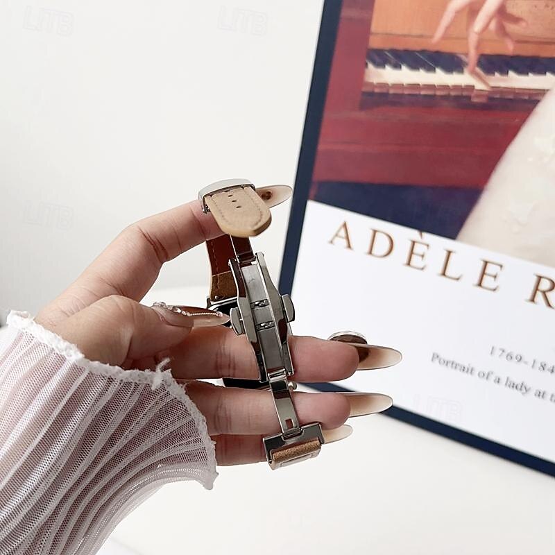 Leather Band Compatible with Apple Watch band 38mm 40mm 41mm 42mm 44mm 45mm 49mm Rugged Metal Clasp Adjustable Genuine Leather Strap Replacement Wristband for iwatch Ultra 2 Series 9 8 7 SE 6 5 4 3 24