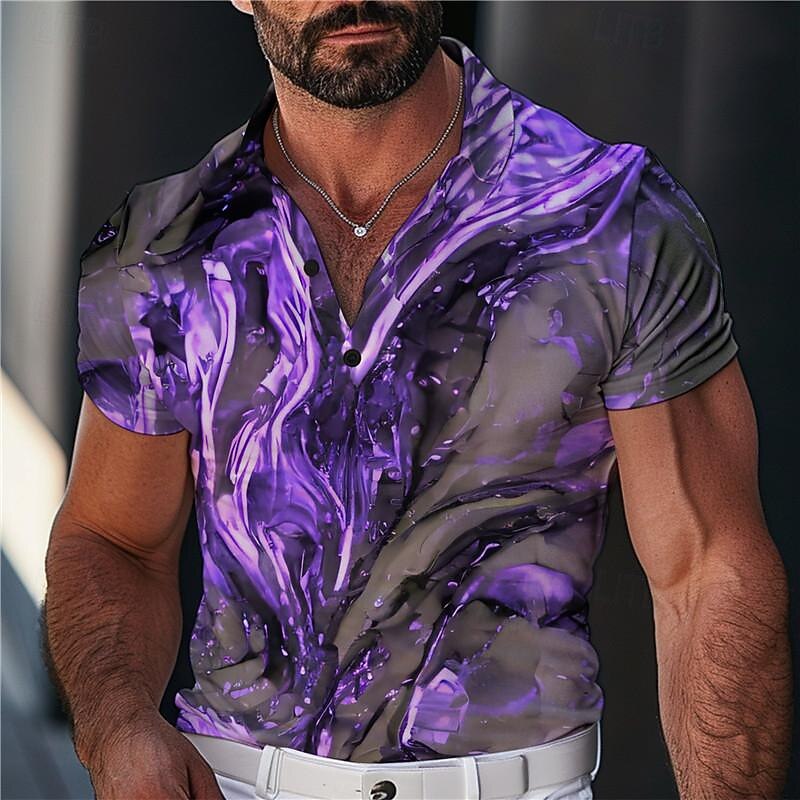 Men's Graphic Polo Shirts Golf Shirt Short Sleeve Polo Shirts Collared Shirts Casual Vacation Wear Rave Wear Party Outfits Buttons 3D Print Summer Red Blue Purple4