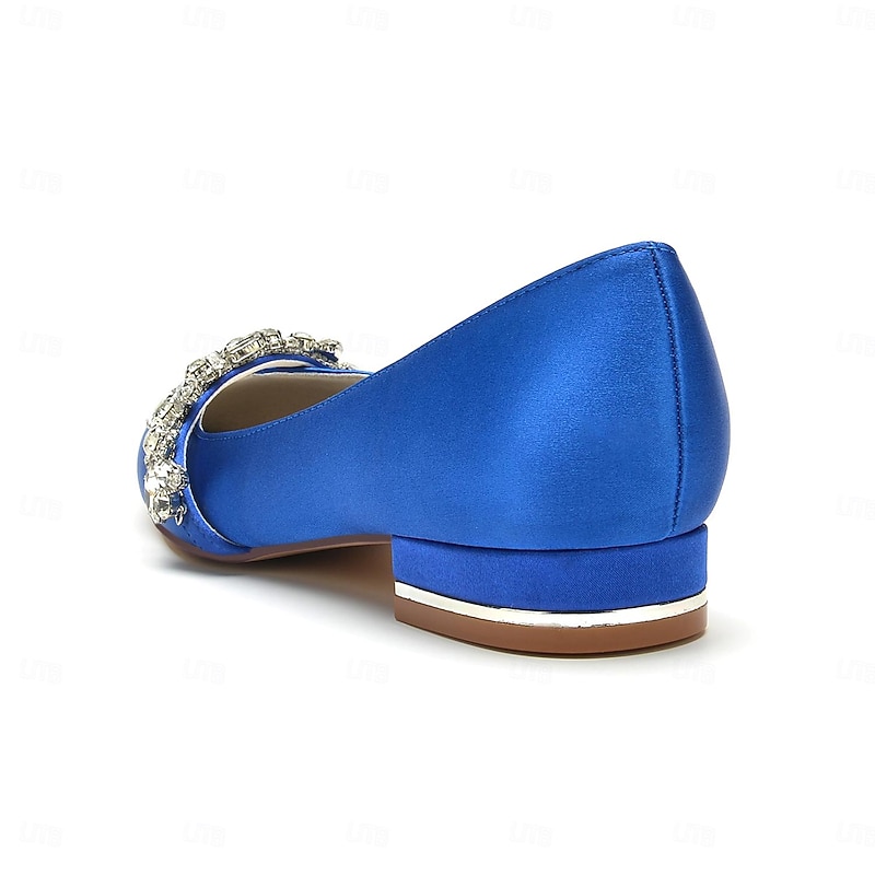 White Satin Flat Wedding Shoes with Pointed Toe and Crystal Floral Embellishment for Bridal Occasions2