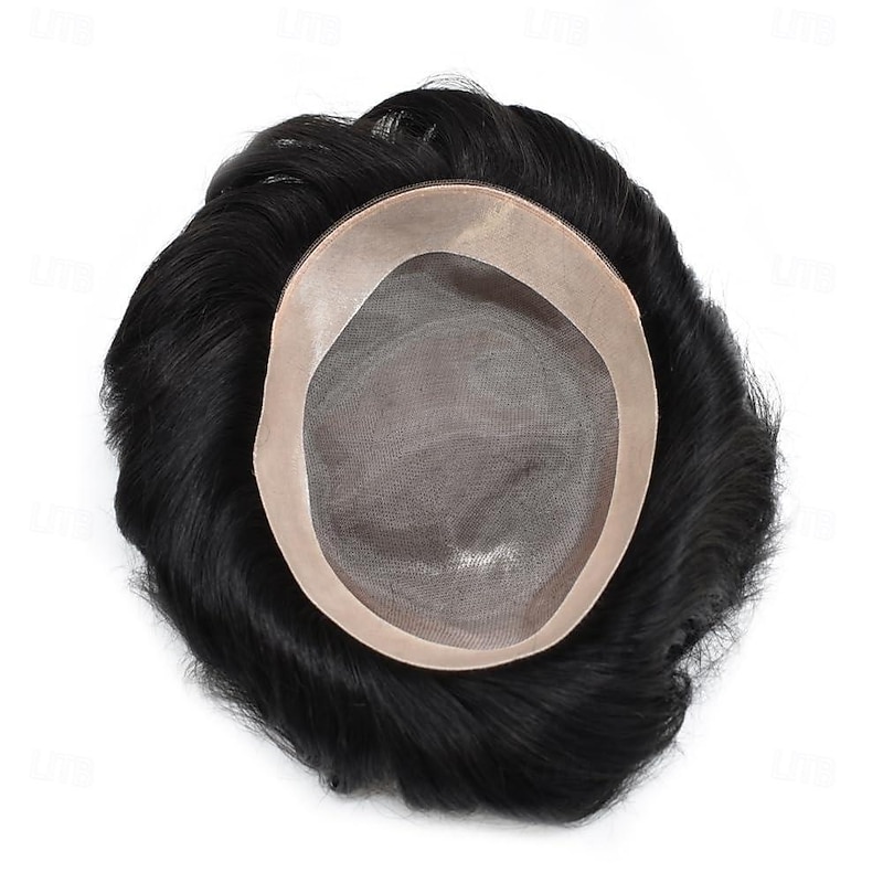 Mono Human Hair Mens Toupee Hairpiece Poly Skin Around Hair System Durable NPU Monofilament Wig Hair Replacement for Men4