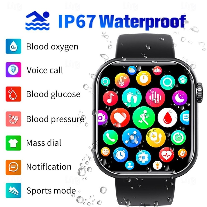 F57 Smart Watch Bluetooth Call 1.91 Inch Screen 24 Hour Blood Glucose Heart Rate Monitoring Temperature Blood Pressure Oxygen2