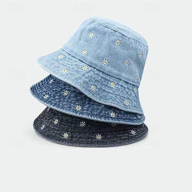 Women's Hat Bucket Hat Sun Hat Portable Sun Protection Outdoor Daily Weekend Embroidery Daisy