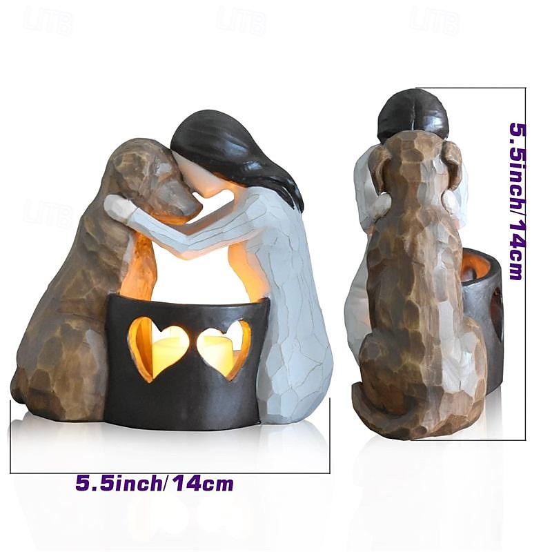 Dog Memorial GiftsPet Loss GiftsHand-Sculpted Dogs Passing Away Sympathy GiftRemembrance Gift Dog Lovers Candle Holder Statue with LED Candle2
