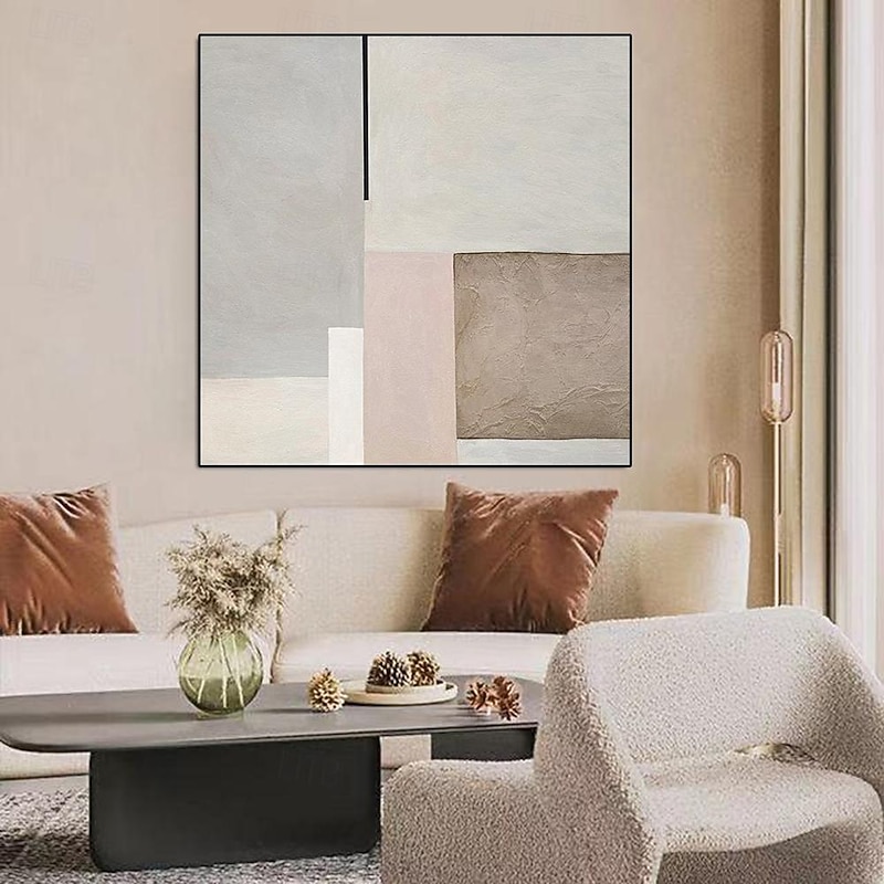 Modern Minimalist ART OIL PAINTING hand painted Wall Art Canvas Painting Abstract Warm Color Block Line Painting Picture for Living Room Home Decor2