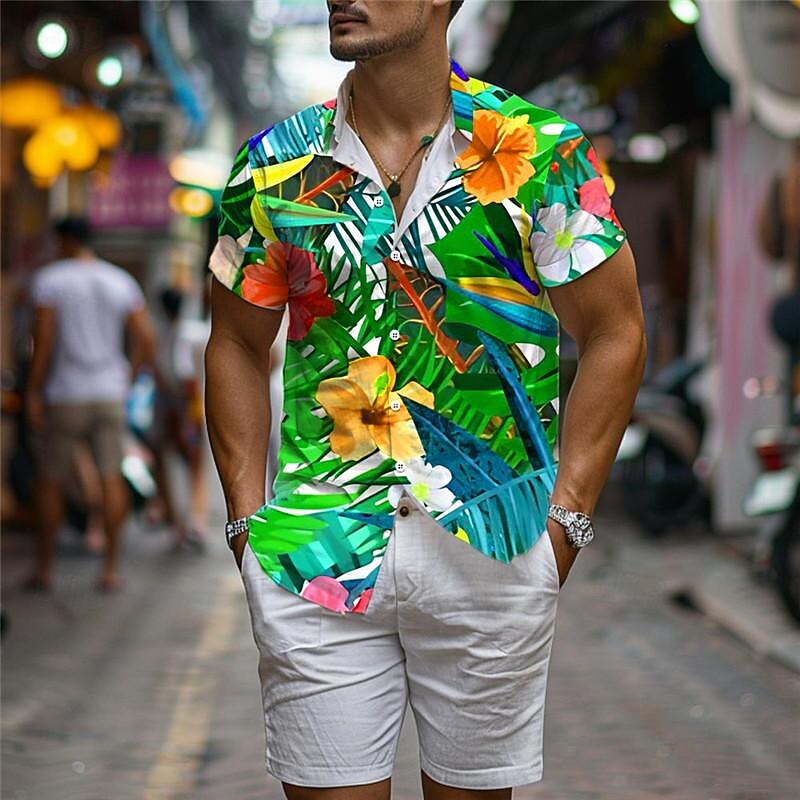 Men's Floral Tropical Flowers Shirt Summer Hawaiian Shirt Aloha Shirt Short Sleeve Shirt Turndown Vacation Hawaiian Outdoor Vacation Hawaiian Blue Purple S M L4
