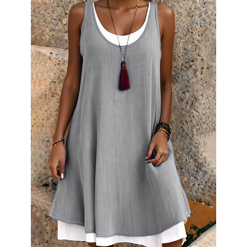 Women's Mini Dress Skater Dress Summer Dress Basic Casual Daily Holiday Slim Plain Sleeveless Crew Neck Black Light Green Blue Light Grey Summer Spring2