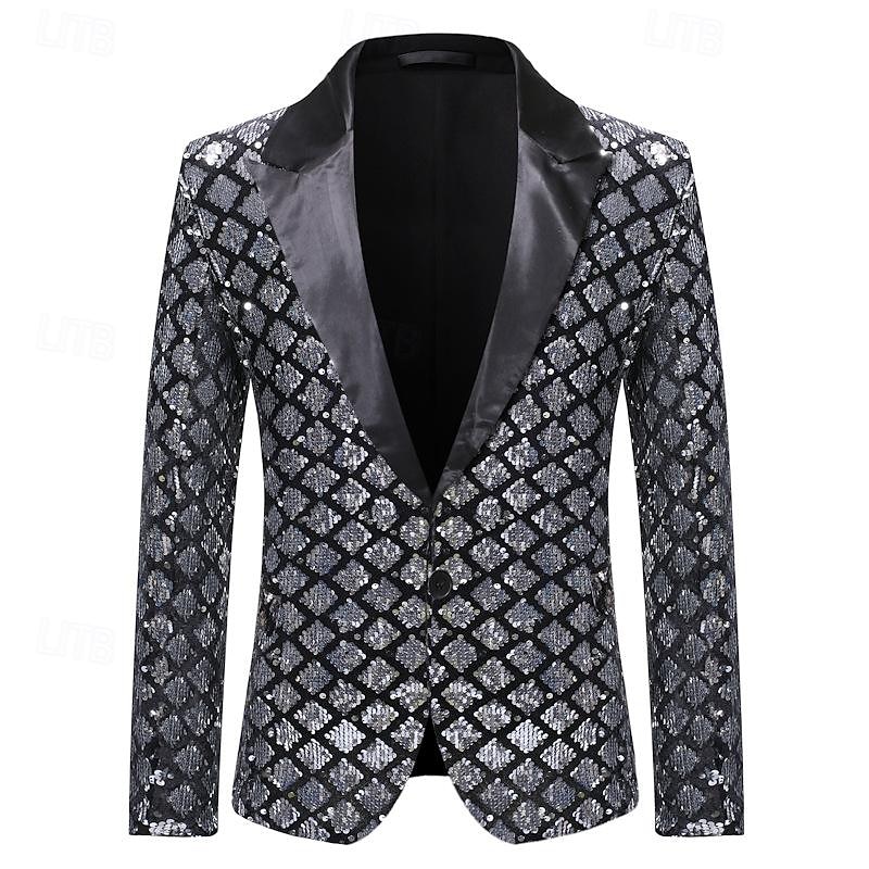 Male Blazer Wedding Party Party & Evening Pocket All Seasons Sequined Glittery Wedding Single Breasted Blazer Silver Black Royal Blue Gold4