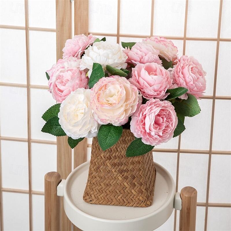 5 Pcs Western Rose Core Peony Single Head Simulation Flower Home Decoration Wedding Handheld Flower Artificial Flower