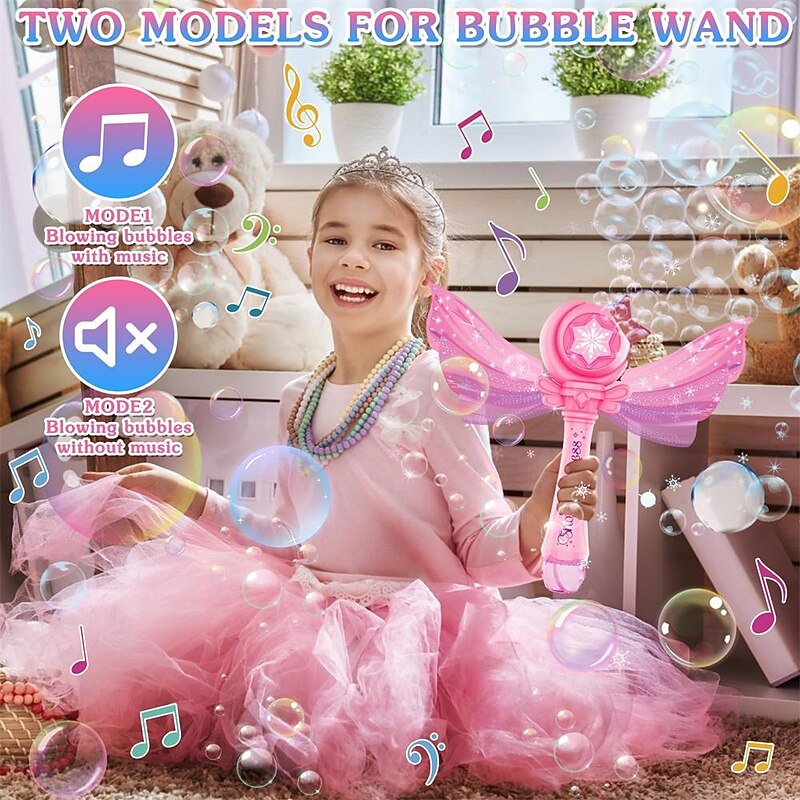 Electric Bubble Wand for Kids Girls Bubble Machine Blower Maker Wands with Light & Music Toddlers Outdoor Party Toys Birthday Gift4