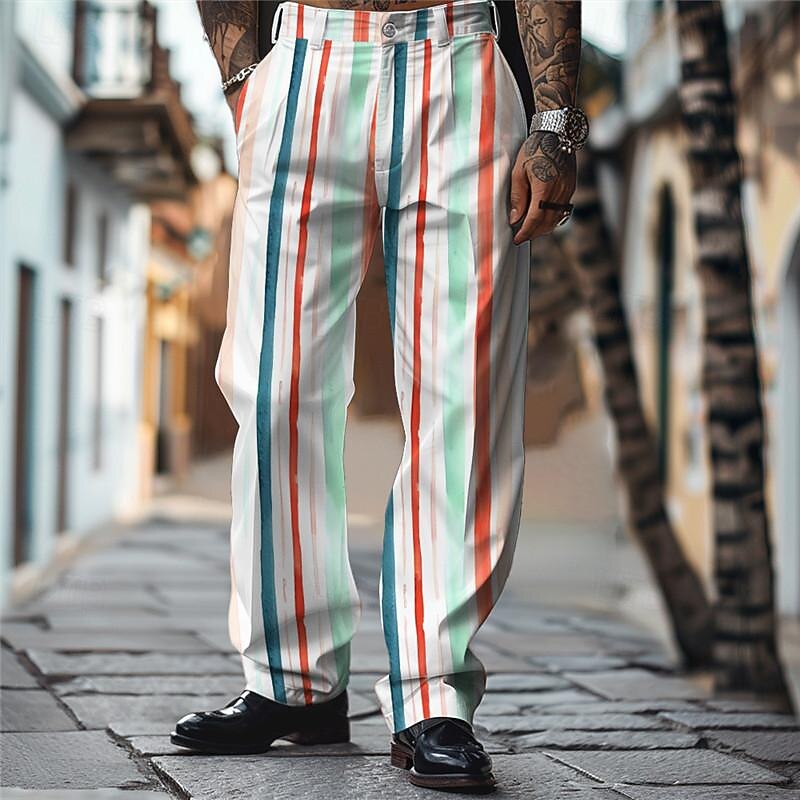 Colorful Holiday X Designer Kris Men's Stripe Printed Dress Pants Pants Waist Elasticity Trousers
