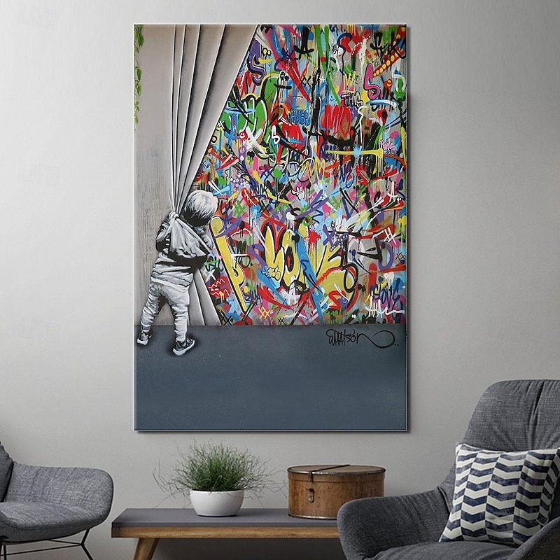 Handmade Hand Painted Oil Painting Wall Art Banksy Boy Banksy oil Painting  Wall Art Rolled Canvas No Frame Unstretched4