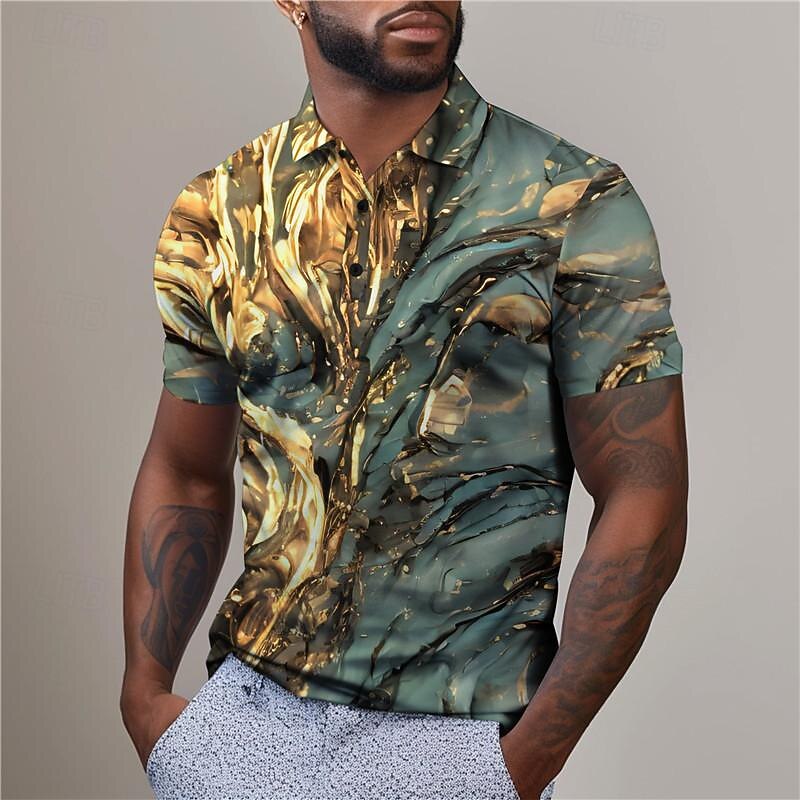 Men's Graphic Polo Shirts Golf Shirt Short Sleeve Polo Shirts Collared Shirts Casual Vacation Wear Rave Wear Party Outfits Buttons 3D Print Summer Red Blue Purple