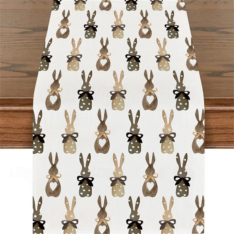 Easter Pattern Table Runner Holiday Table Runner Seasonal Farmhouse Burlap Table Cloth for Wedding Anniversary Home Kitchen Dinner Table Party Decor4