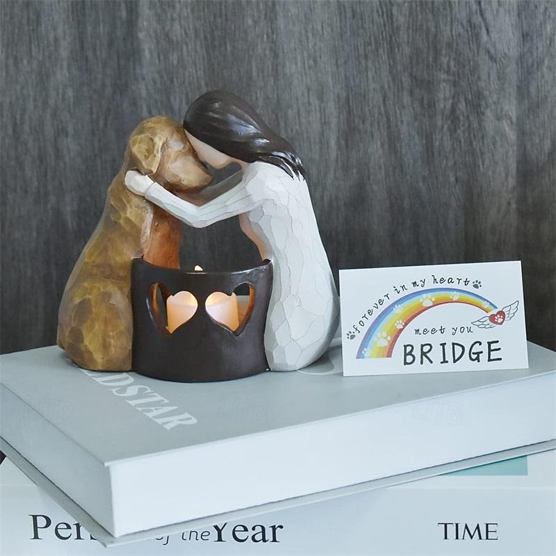 Dog Memorial GiftsPet Loss GiftsHand-Sculpted Dogs Passing Away Sympathy GiftRemembrance Gift Dog Lovers Candle Holder Statue with LED Candle3