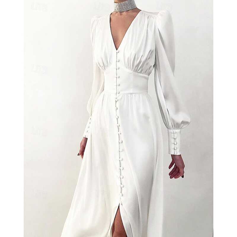 Vintage 1950s Dress Little White Dress Bridal Puff Sleeve Solid Colored A-Line V Neck Fancy Dress Women's Masquerade Wedding Bridal Shower Bachelorette Party Adults' Dress Homecoming Dresses2