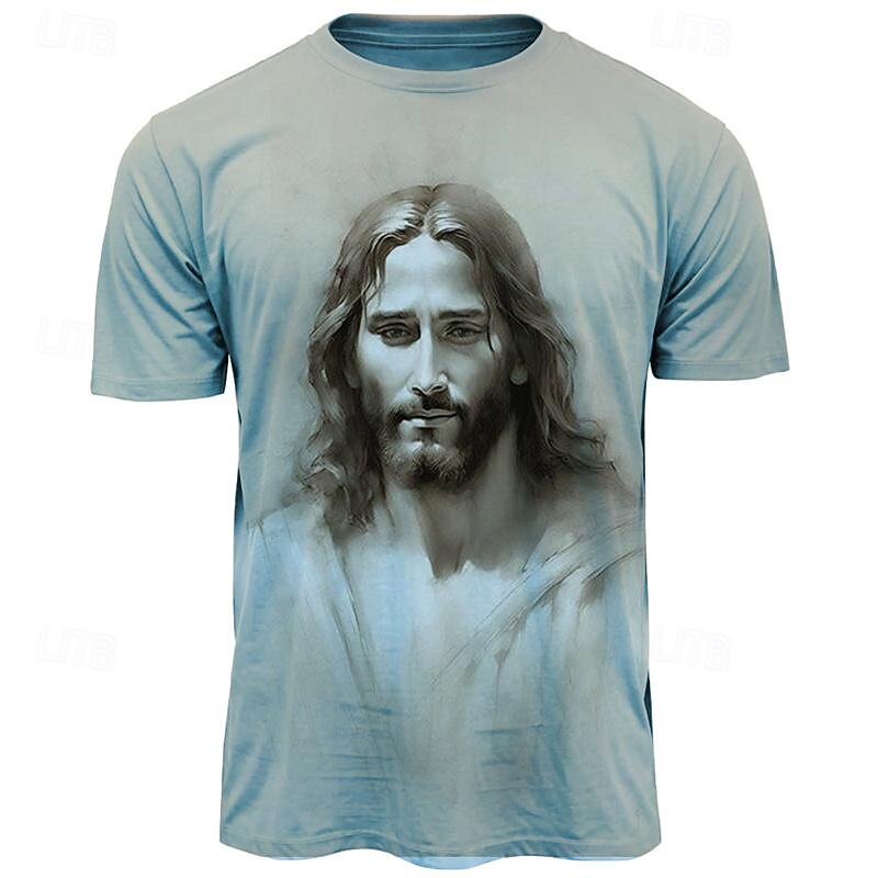 Easter Men's Graphic Jesus T Shirt Tee Top Short Sleeve T shirt 3D Print Crew Neck Shirt Daily Designer Retro Vintage Sports Outdoor Holiday Going out Blue Khaki Gray Spring & Summer Clothing Apparel4