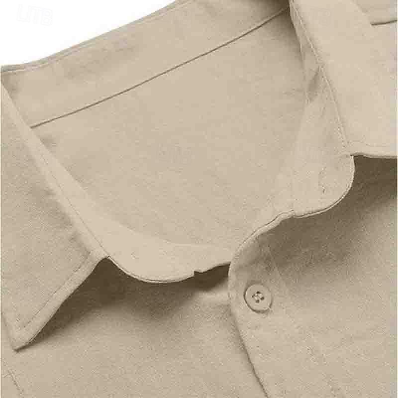 Men's Shirt Linen Shirt Cotton Linen Shirt Summer Shirt Beach Shirt Plain Hawaiian Holiday Black White Navy Blue Apricot Long Sleeve Lapel Spring &  Fall Clothing Apparel Patchwork2