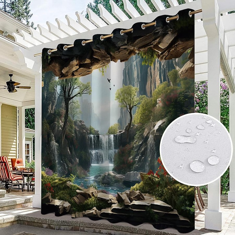 Waterproof Outdoor Curtain Privacy, Outdoor Shades, Sliding Patio Curtain Drapes, Pergola Curtains Grommet Forest Cascade For Gazebo, Balcony, Porch, Party2