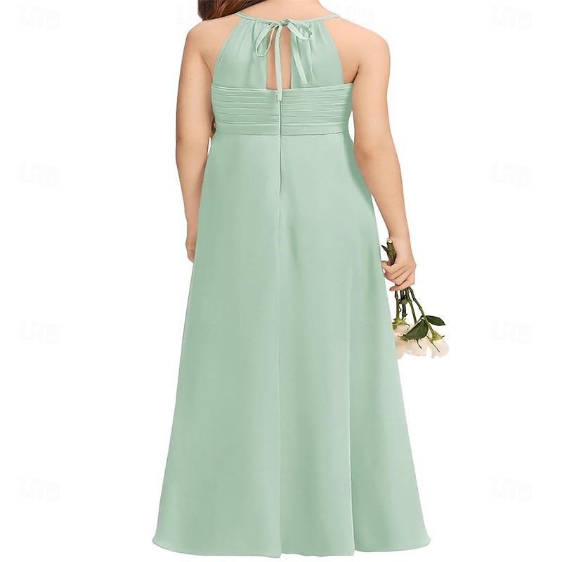 Girls A-Line Halter Dress Junior Bridesmaid Flower Girl Flowy Chiffon Maxi Dresses Wedding Party Pageant Gown2
