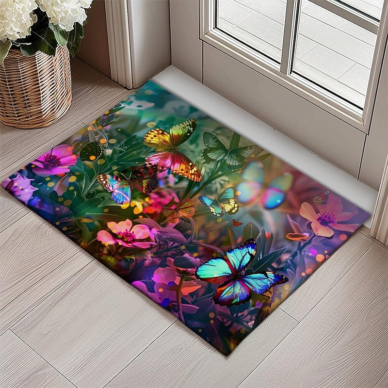 Butterfly Flowers Doormat Non-Slip Oil Proof Rug Indoor Outdoor Mat Bedroom Decor Bathroom Mat Entrance Rug Door Mat4