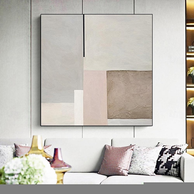 Modern Minimalist ART OIL PAINTING hand painted Wall Art Canvas Painting Abstract Warm Color Block Line Painting Picture for Living Room Home Decor3
