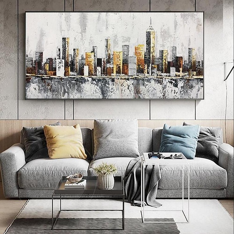 Large New York City Landscape painting hand painted Large urban art painting Urban Wall Art handmade New York Wall Art city art painting Hand-painted city painting2