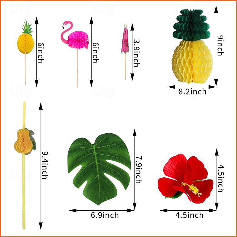 174PCS Hawaiian holiday party simulation turtle back leaf hibiscus honeycomb pineapple table decoration props4