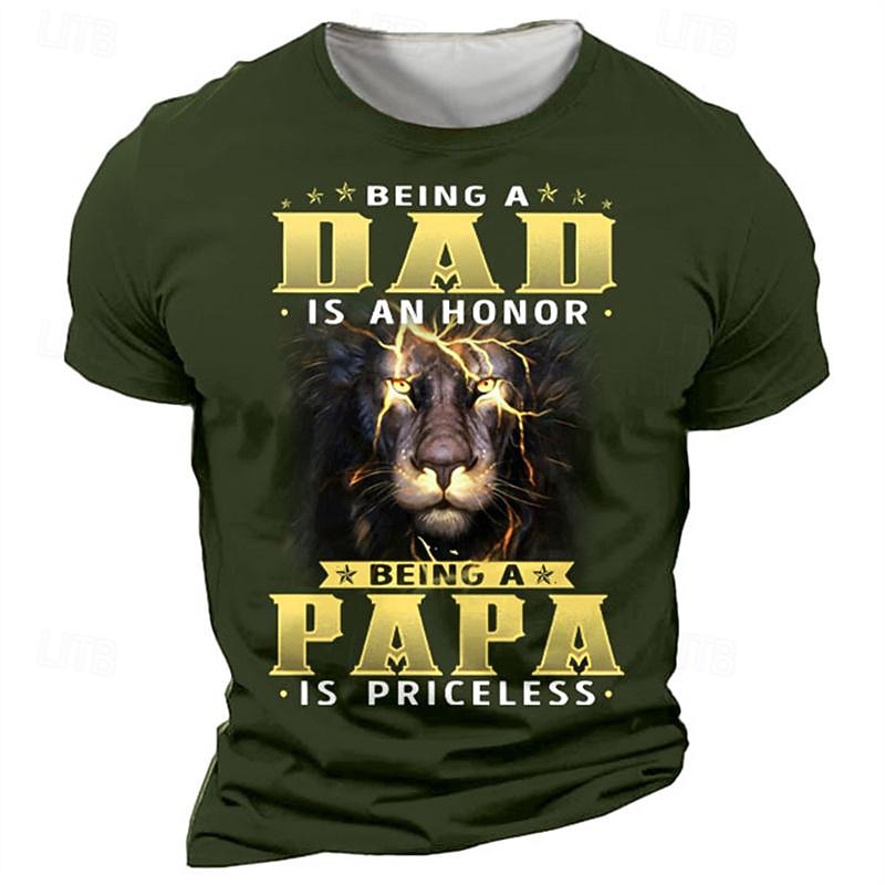 Men's Short Sleeve T-Shirt: Dad Honor Papa Priceless Lion Graphic Tee for Father's Day Family Gift3