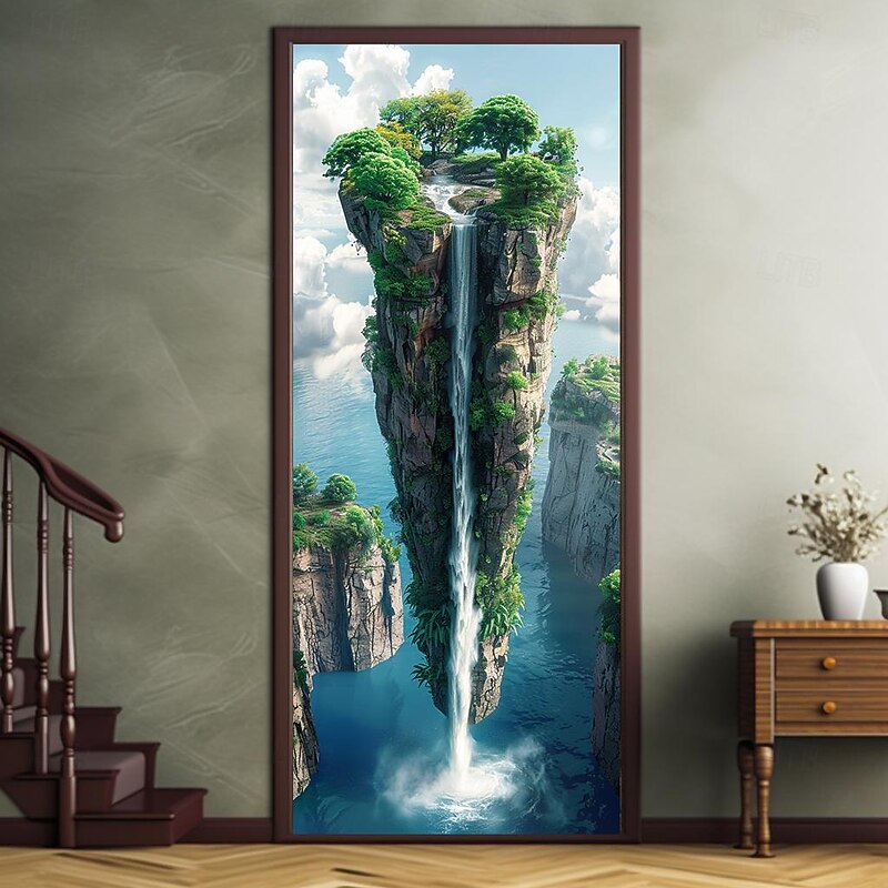 Fantasy Waterfall Cascading Door Door Covers Door Tapestry Door Curtain Decoration Backdrop Door Banner for Front Door Farmhouse Holiday Party Decor Supplies2