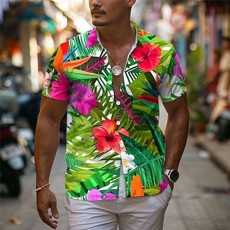 Men's Floral Tropical Flowers Shirt Summer Hawaiian Shirt Aloha Shirt Short Sleeve Shirt Turndown Vacation Hawaiian Outdoor Vacation Hawaiian Blue Purple S M L
