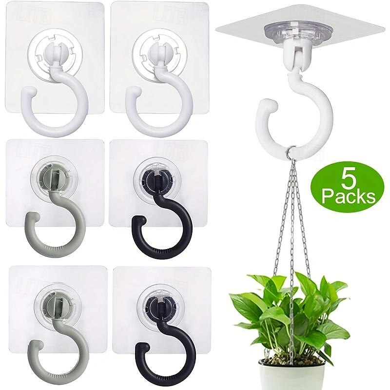 5pcs Rotatable Plastic Ceiling Hooks for Hanging Plants, Lanterns, Wind Chimes - Adhesive Ceiling Hooks, Easy to Install, No Drill Needed - Contemporary Style Ceiling Mount Hooks for Decoration2