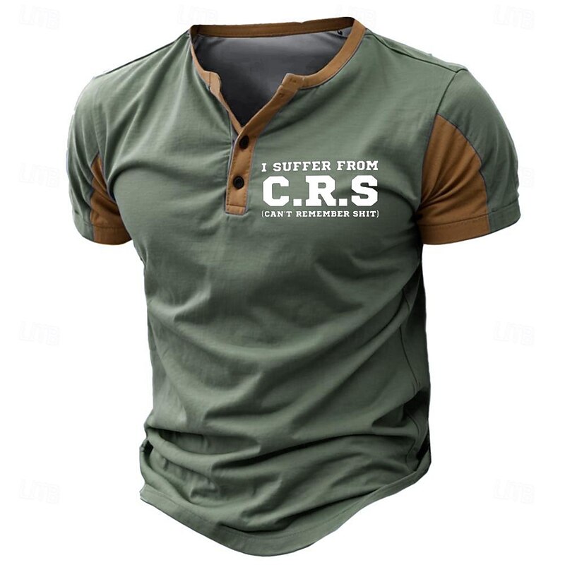 Men's Graphic Letters T shirt Henley Shirt Short Sleeve 3D Print Fashion Retro Vintage Classic Sports Outdoor Holiday Going out Spring & Summer Black Blue Army Green Henley Henley T-Shirt4