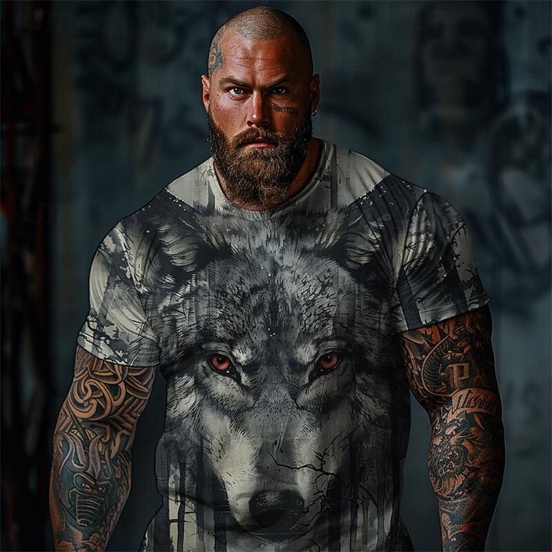 Men's Graphic Animal Wolf T Shirt Tee Top Short Sleeve T shirt 3D Print Crew Neck Shirt Designer Retro Vintage Casual Sports Outdoor Holiday Going out Khaki Dark Gray Gray Spring & Summer Clothing4